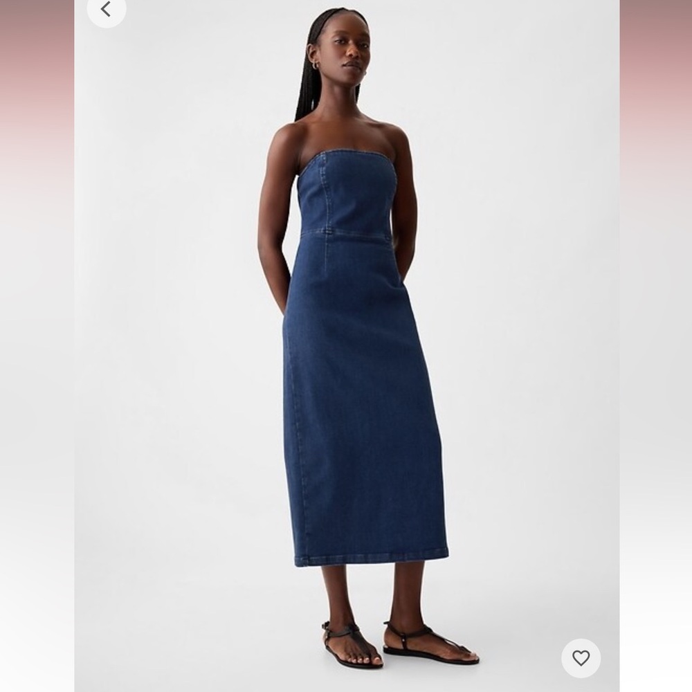 GAP strapless denim jean midi dress size 4P petite dark wash  color